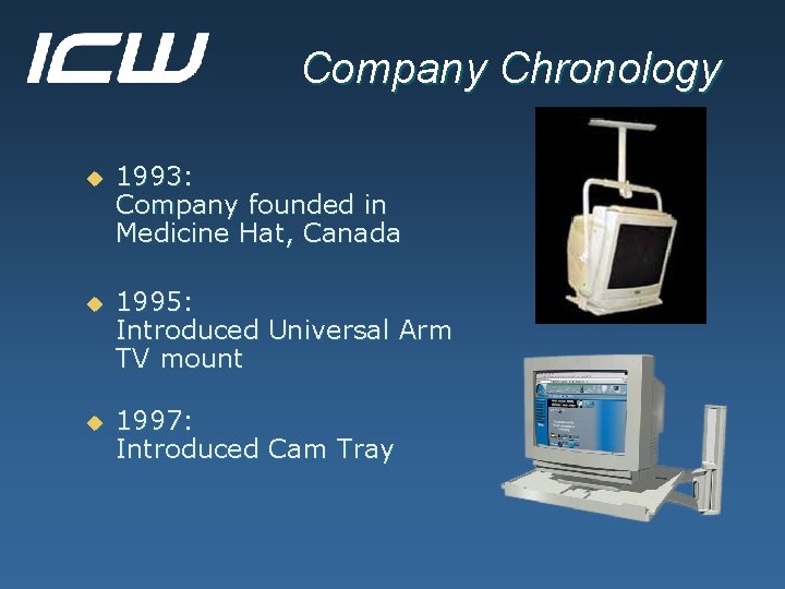 Company Chronology u 1993: Company founded in Medicine Hat, Canada u 1995: Introduced Universal
