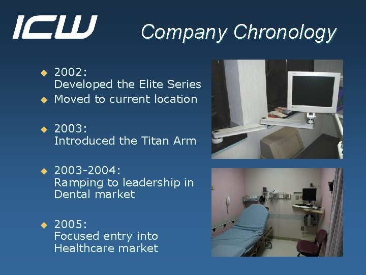 Company Chronology u u 2002: Developed the Elite Series Moved to current location u