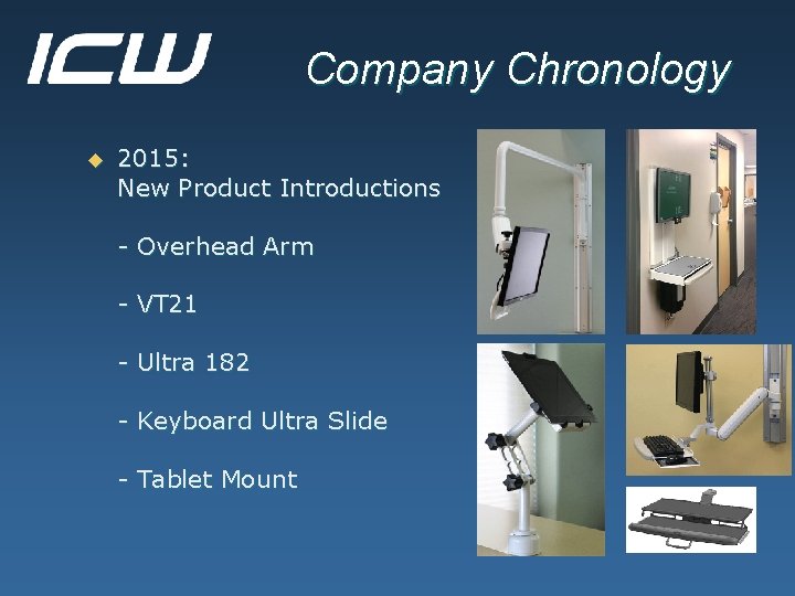 Company Chronology u 2015: New Product Introductions - Overhead Arm - VT 21 -