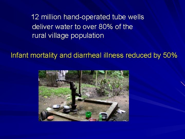 12 million hand-operated tube wells deliver water to over 80% of the rural village