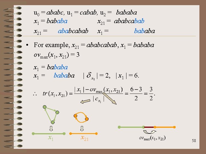 u 0 = ababc, u 1 = cabab, u 2 = bababa x 1
