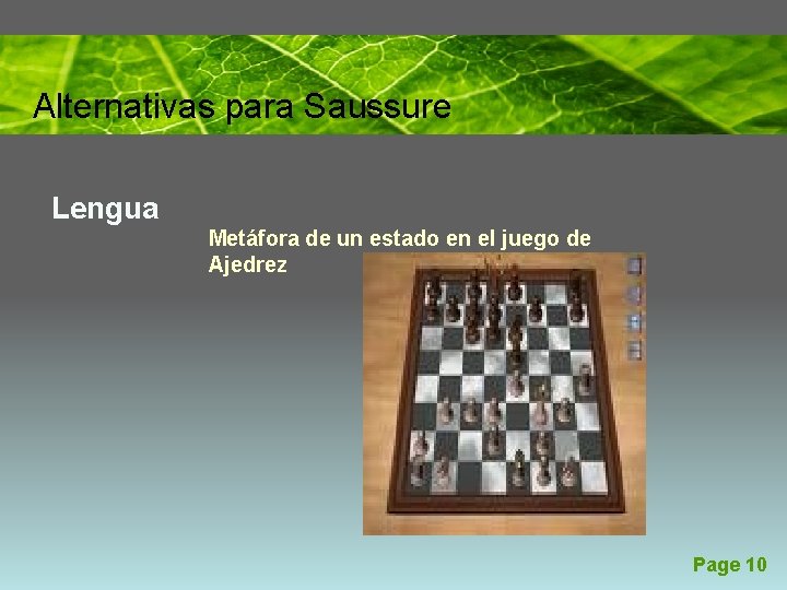 Alternativas para Saussure Lengua Metáfora de un estado en el juego de Ajedrez Page