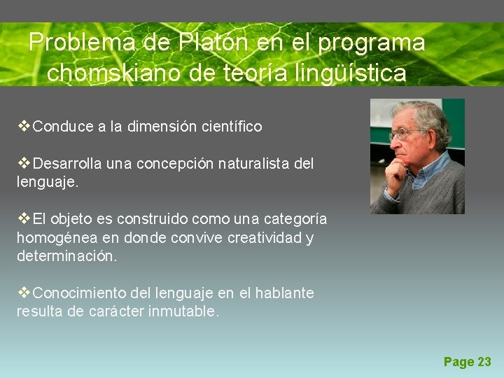 Problema de Platón en el programa chomskiano de teoría lingüística v. Conduce a la