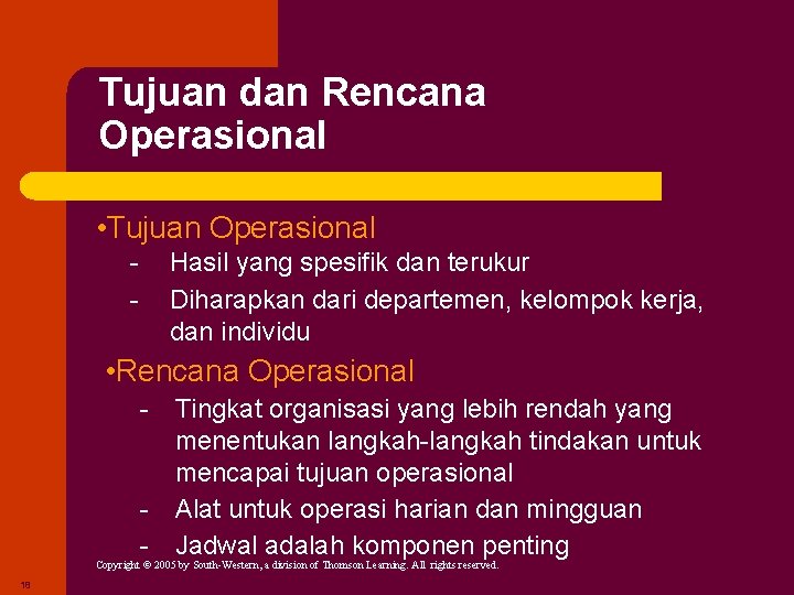 Tujuan dan Rencana Operasional • Tujuan Operasional - Hasil yang spesifik dan terukur Diharapkan Tujuan dan Rencana Operasional • Tujuan Operasional - Hasil yang spesifik dan terukur Diharapkan
