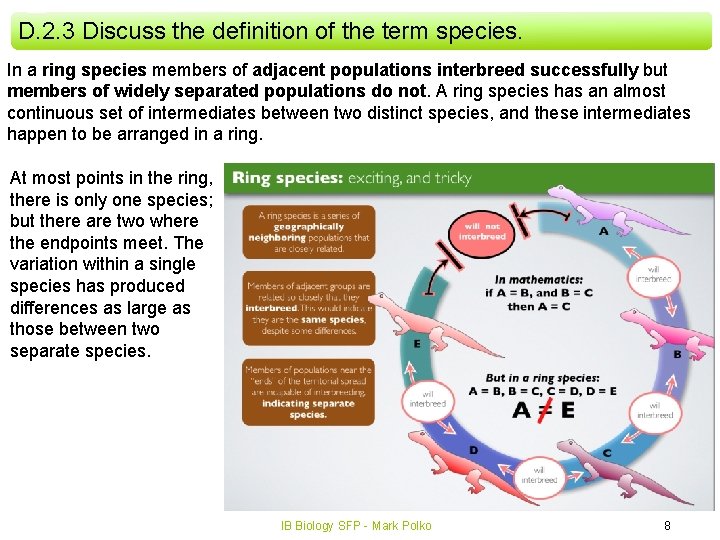 D. 2. 3 Discuss the definition of the term species. In a ring species