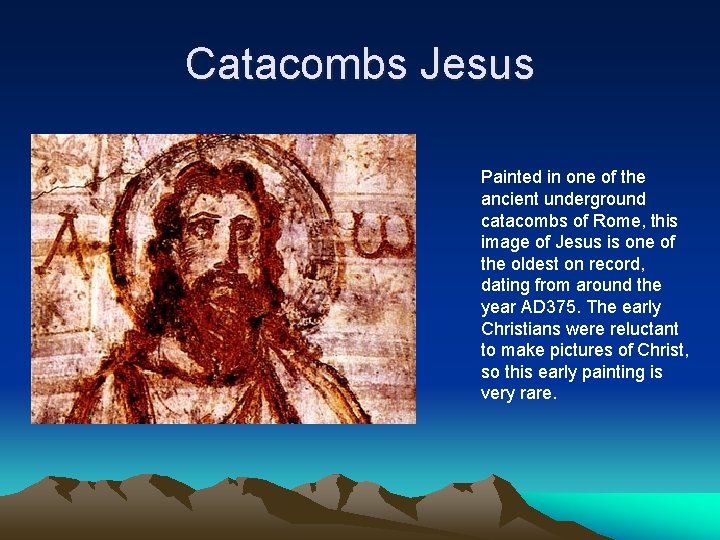 Catacombs Jesus Painted in one of the ancient underground catacombs of Rome, this image Catacombs Jesus Painted in one of the ancient underground catacombs of Rome, this image