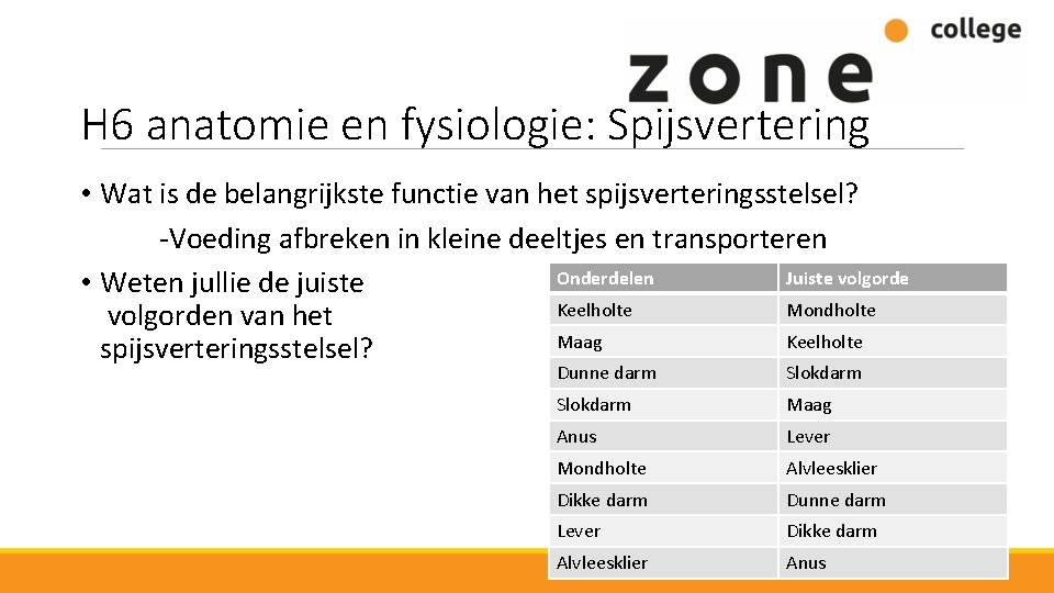 H 6 anatomie en fysiologie: Spijsvertering • Wat is de belangrijkste functie van het