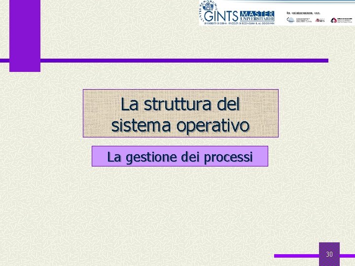 La struttura del sistema operativo La gestione dei processi 30 