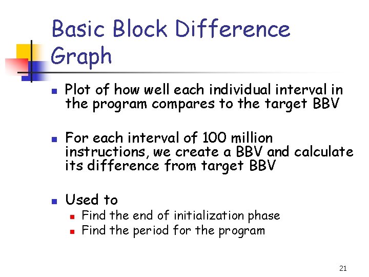 Basic Block Difference Graph n n n Plot of how well each individual interval