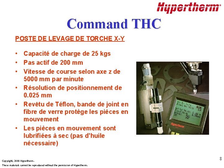 Command THC POSTE DE LEVAGE DE TORCHE X-Y • Capacité de charge de 25