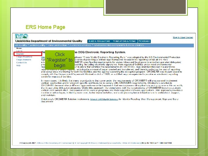 ERS Home Page Click “Register” to begin 