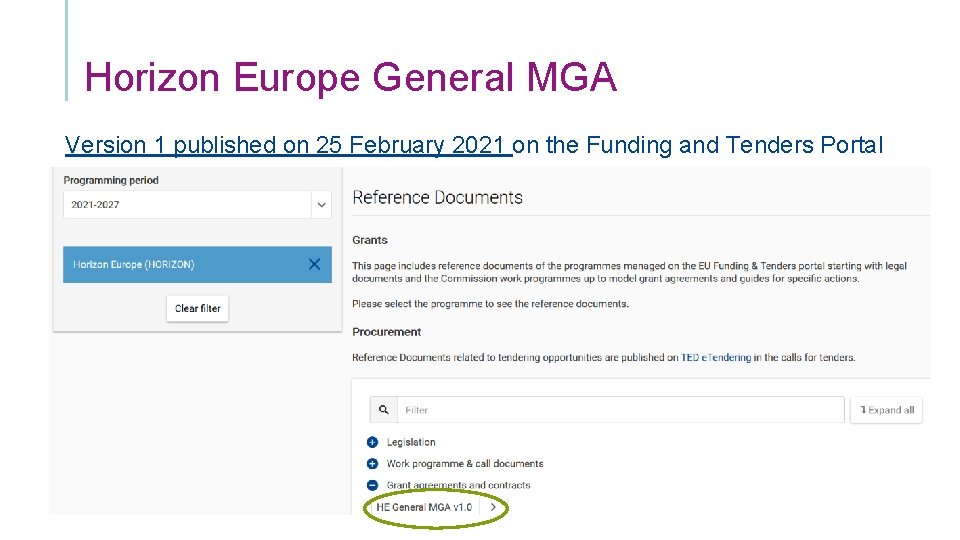 Horizon Europe General MGA Version 1 published on 25 February 2021 on the Funding