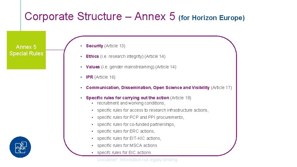 Corporate Structure – Annex 5 (for Horizon Europe) Annex 5 Special Rules • Security