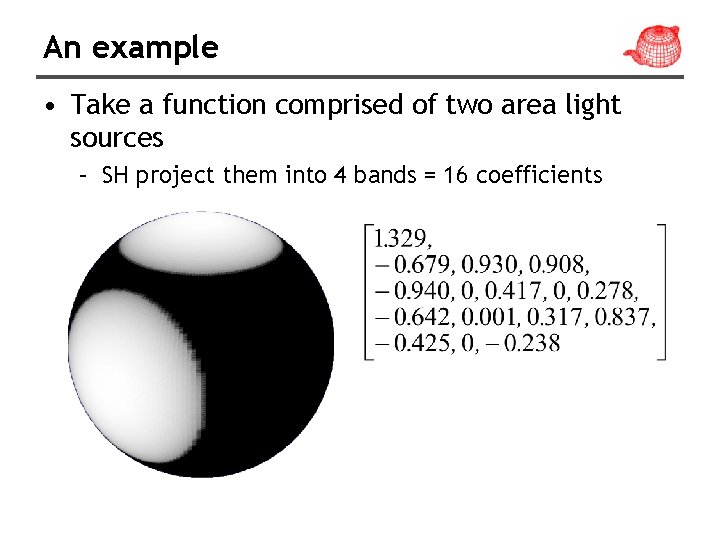 An example • Take a function comprised of two area light sources – SH