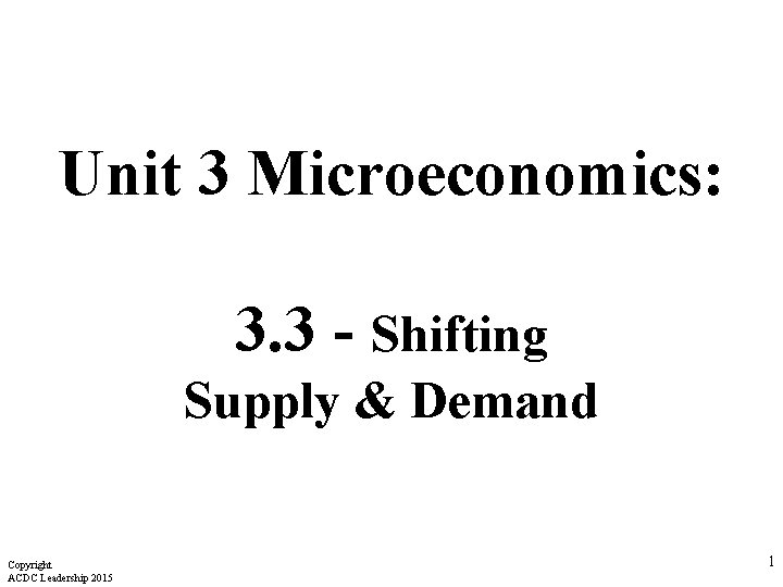 3.2: shifts in demand and supply for goods and... Unit 3 Microeconomics 3 3 Shifting Supply Demand