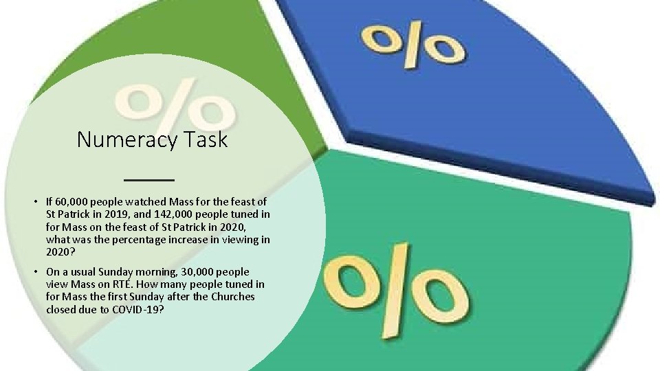 Numeracy Task • If 60, 000 people watched Mass for the feast of St