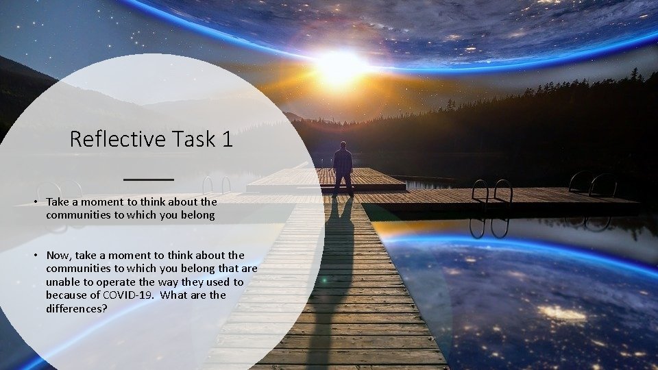 Reflective Task 1 • Take a moment to think about the communities to which