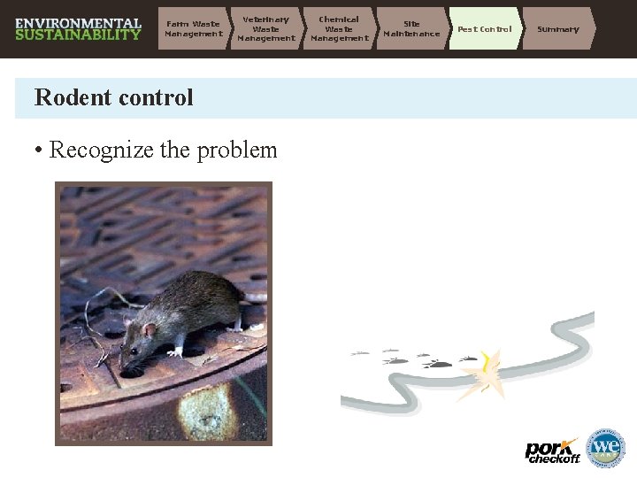 Farm Waste Management Veterinary Waste Management Rodent control • Recognize the problem Chemical Waste