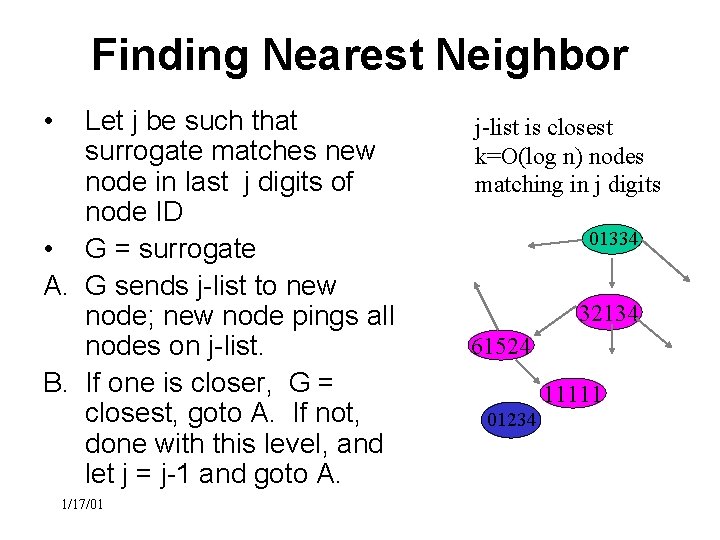 Finding Nearest Neighbor • Let j be such that surrogate matches new node in