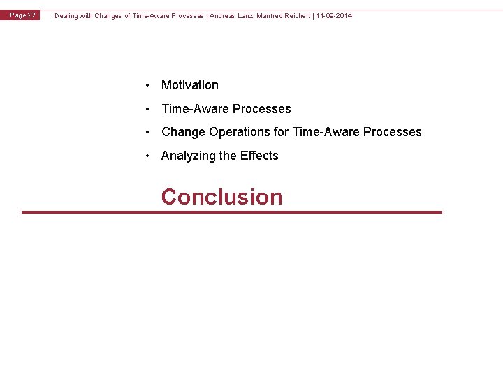 v 1. 0 Page 27 Dealing with Changes of Time-Aware Processes | Andreas Lanz,