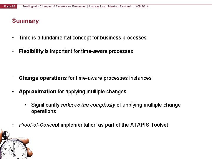 v 1. 0 Page 28 Dealing with Changes of Time-Aware Processes | Andreas Lanz,