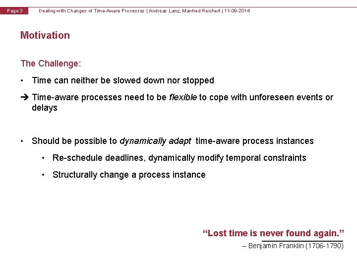v 1. 0 Page 3 Dealing with Changes of Time-Aware Processes | Andreas Lanz,