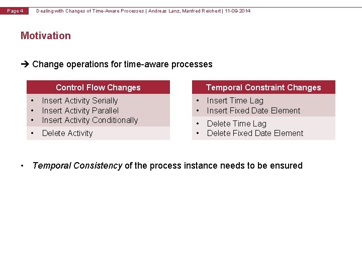 v 1. 0 Page 4 Dealing with Changes of Time-Aware Processes | Andreas Lanz,