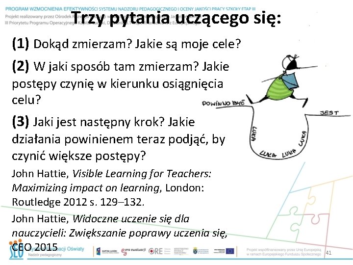 Trzy pytania uczącego się: (1) Dokąd zmierzam? Jakie są moje cele? (2) W jaki