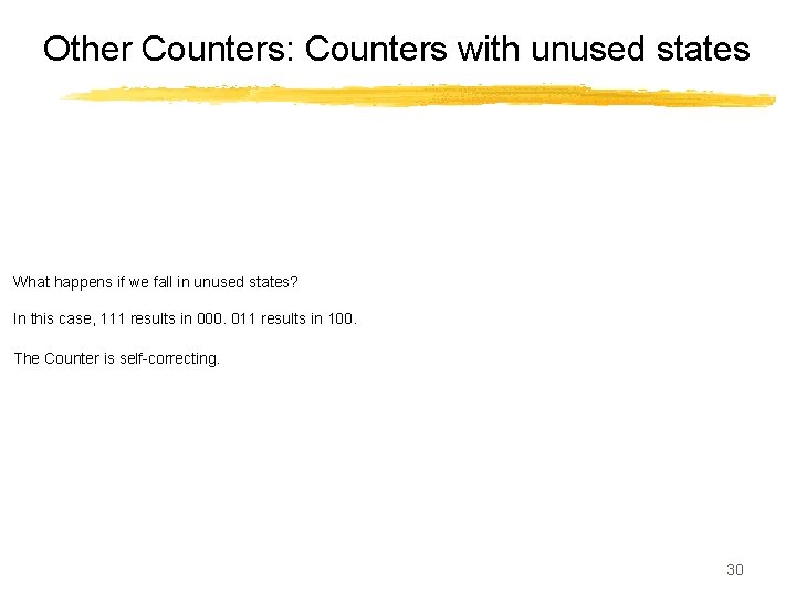 Other Counters: Counters with unused states What happens if we fall in unused states?