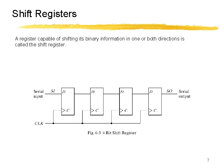 Shift Registers A register capable of shifting its binary information in one or both