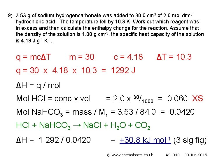 9) 3. 53 g of sodium hydrogencarbonate was added to 30. 0 cm 3