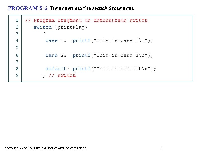 PROGRAM 5 -6 Demonstrate the switch Statement Computer Science: A Structured Programming Approach Using