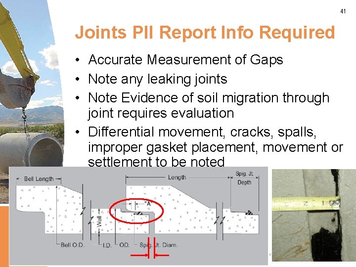 41 Joints PII Report Info Required • Accurate Measurement of Gaps • Note any