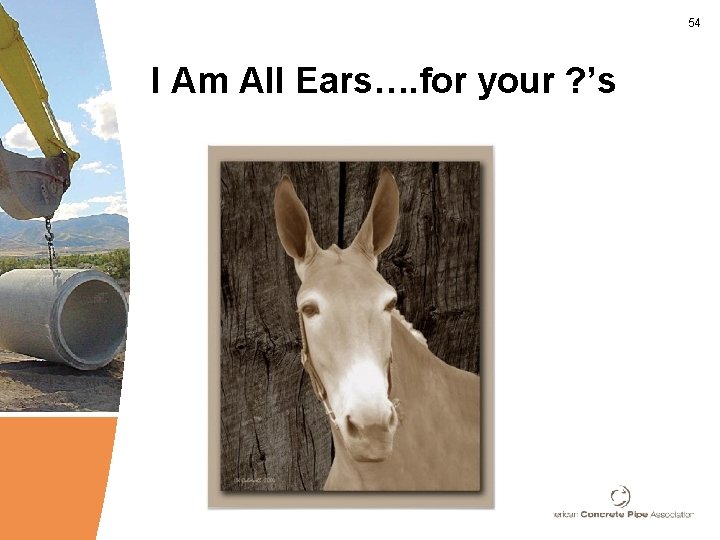 54 I Am All Ears…. for your ? ’s 