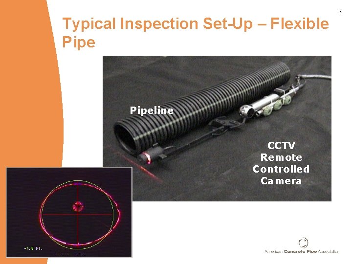 Typical Inspection Set-Up – Flexible Pipeline CCTV Remote Controlled Camera Laser www. concrete-pipe. org