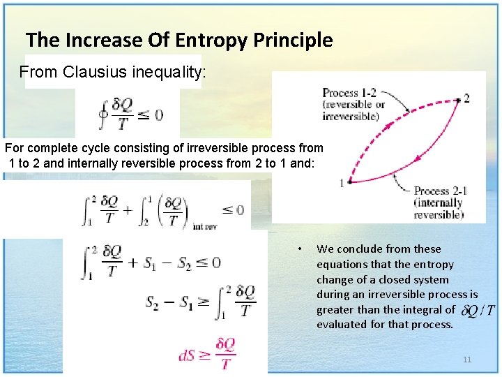 The Increase Of Entropy Principle From Clausius inequality: For complete cycle consisting of irreversible