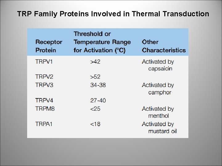 TRP Family Proteins Involved in Thermal Transduction 