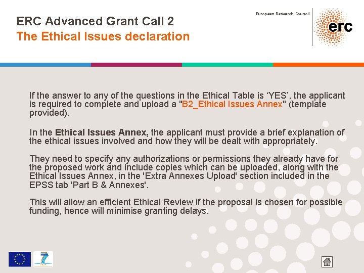 ERC Advanced Grant Call 2 The Ethical Issues declaration European Research Council If the