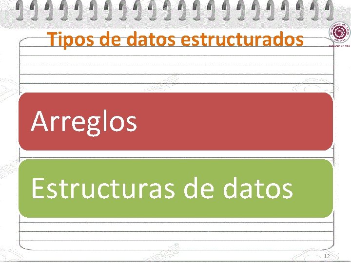 Tipos de datos estructurados Arreglos Estructuras de datos 12 