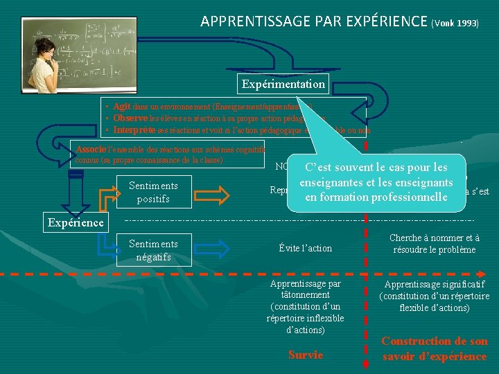 APPRENTISSAGE PAR EXPÉRIENCE (Vonk 1993) Expérimentation • Agit dans un environnement (Enseignement/apprentissage) • Observe