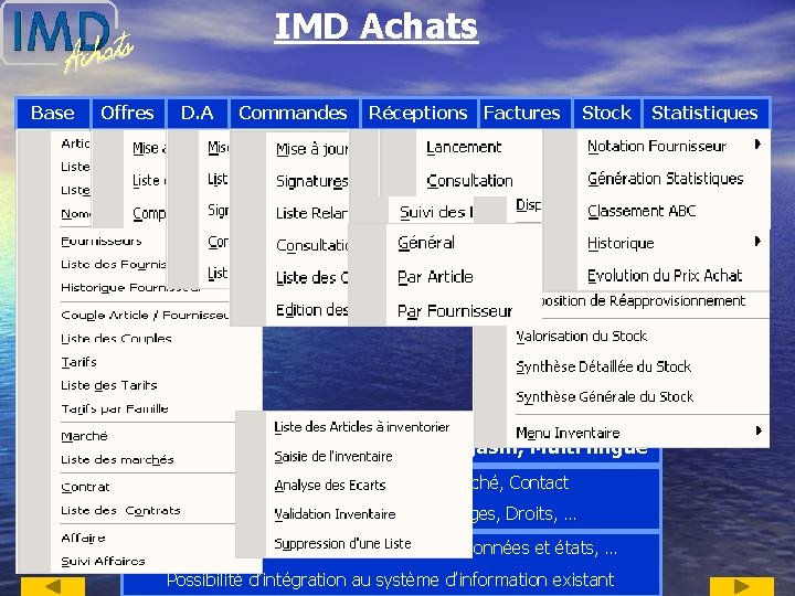 IMD Achats Base Offres D. A Commandes Réceptions Factures Stock Multi société, Multi site,