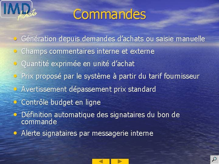 Commandes • • Génération depuis demandes d’achats ou saisie manuelle Champs commentaires interne et