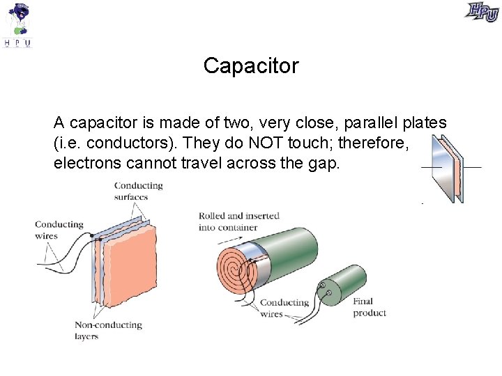 Capacitor A capacitor is made of two, very close, parallel plates (i. e. conductors).