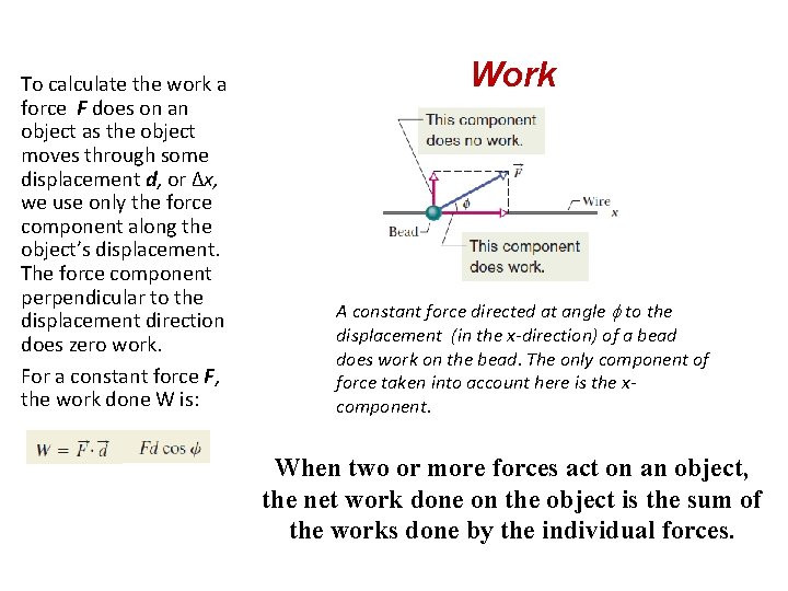To calculate the work a force F does on an object as the object