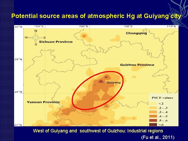 Potential source areas of atmospheric Hg at Guiyang city West of Guiyang and southwest