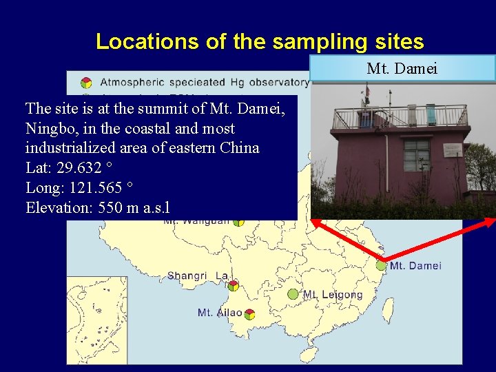 Locations of the sampling sites Mt. Damei The site is at the summit of