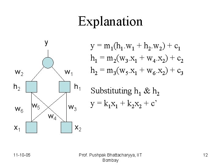 Explanation y w 2 w 1 h 2 w 6 x 1 11 -10