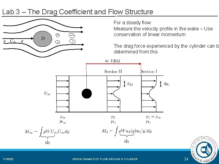 Lab 3 – The Drag Coefficient and Flow Structure For a steady flow: Measure Lab 3 – The Drag Coefficient and Flow Structure For a steady flow: Measure