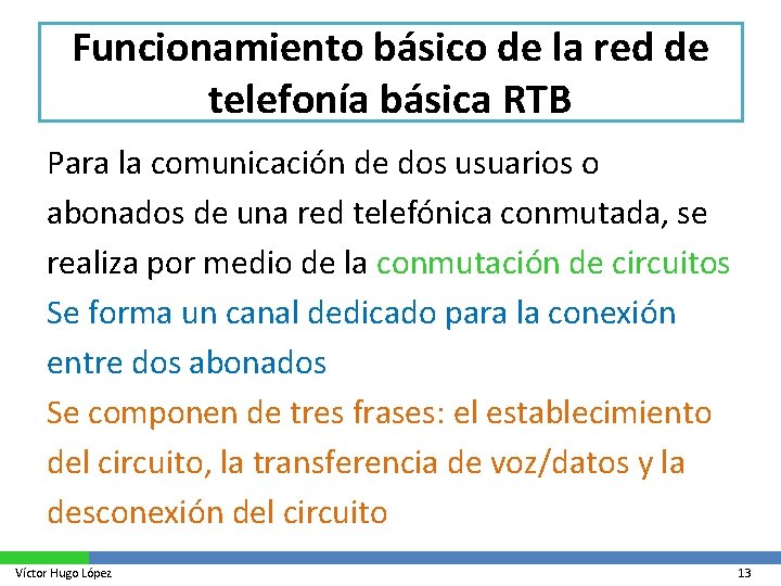 Funcionamiento básico de la red de telefonía básica RTB Para la comunicación de dos