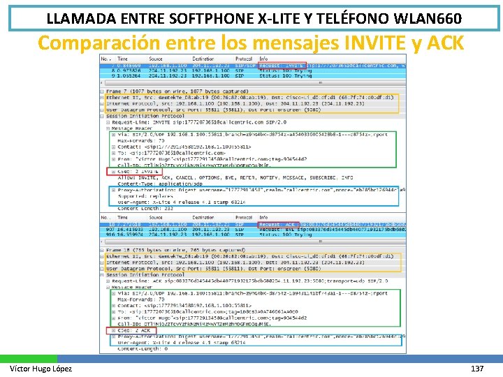 LLAMADA ENTRE SOFTPHONE X-LITE Y TELÉFONO WLAN 660 Comparación entre los mensajes INVITE y